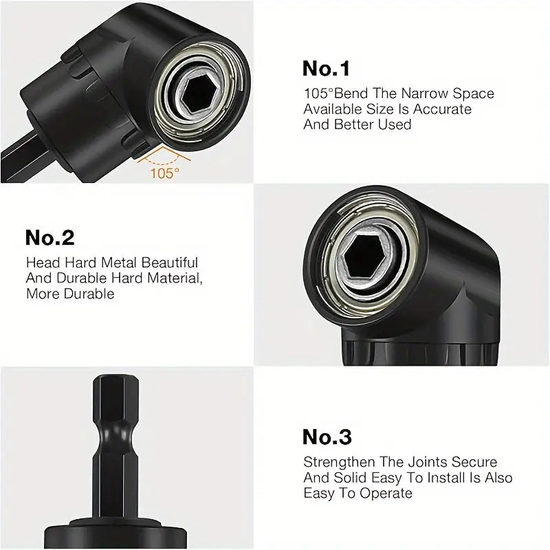 Complete Tool Kit Set: 3 Rotatable Socket Adapters + 2 Angle Drill Adapters + 90° Bevel Bit