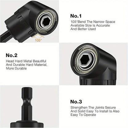 Complete Tool Kit Set: 3 Rotatable Socket Adapters + 2 Angle Drill Adapters + 90° Bevel Bit