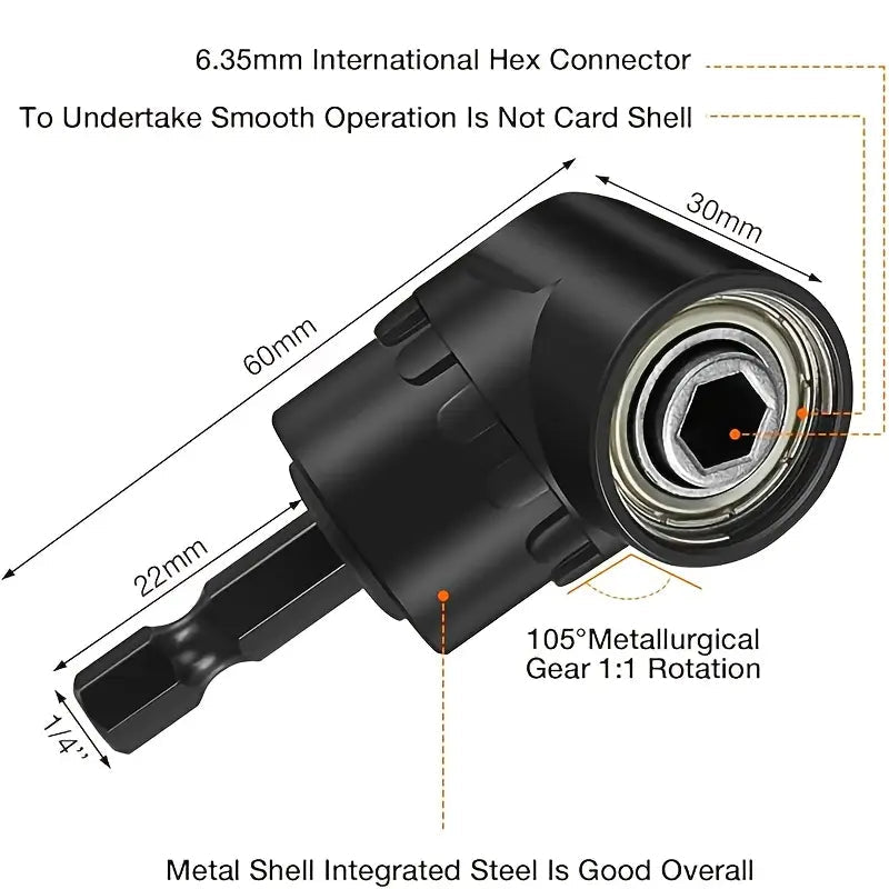 Complete Tool Kit Set: 3 Rotatable Socket Adapters + 2 Angle Drill Adapters + 90° Bevel Bit