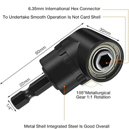 Complete Tool Kit Set: 3 Rotatable Socket Adapters + 2 Angle Drill Adapters + 90° Bevel Bit