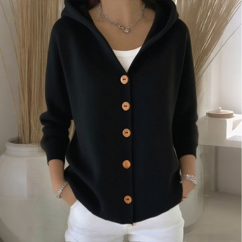 Women's Hooded Button-Up Knit Cardigan