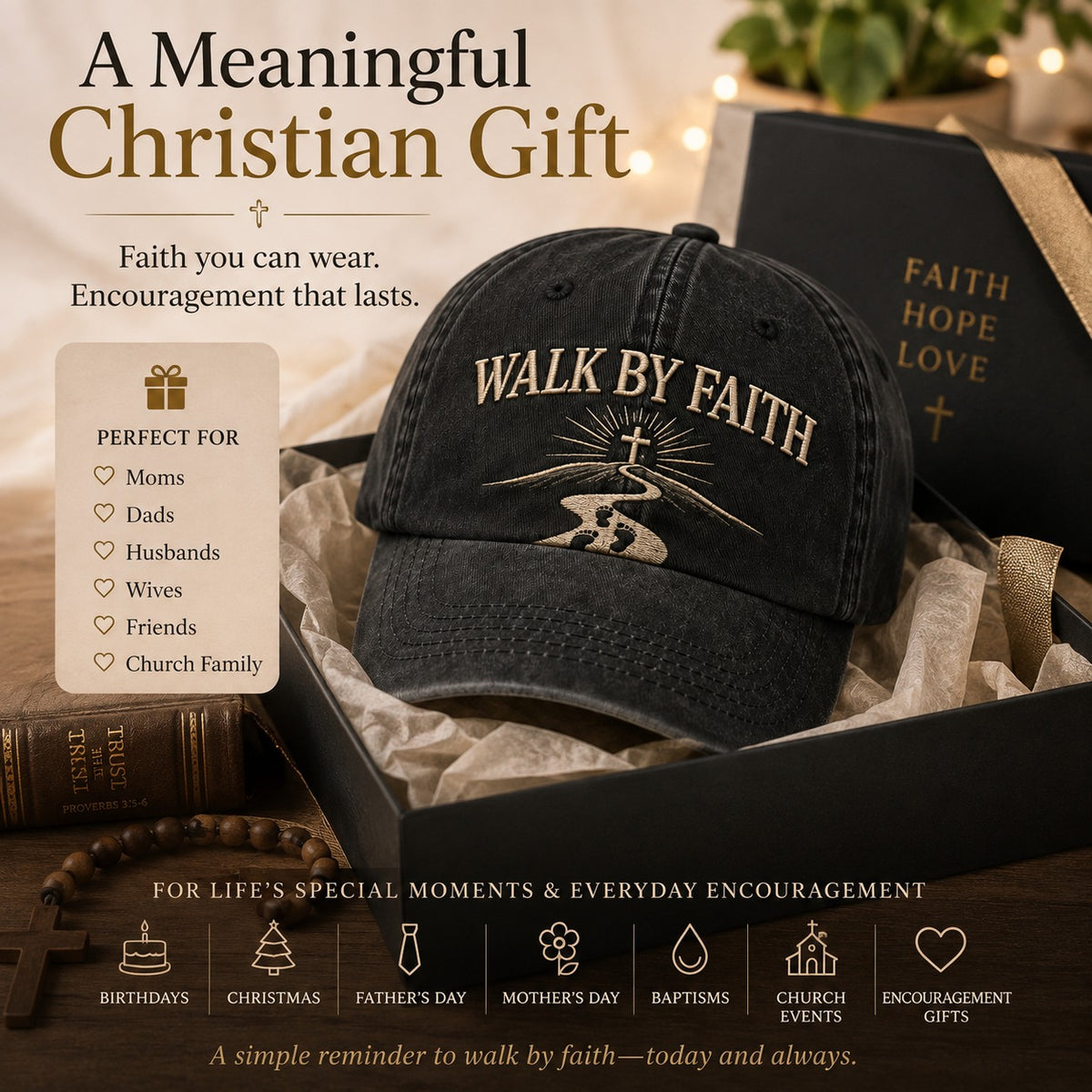 WALK BY FAITH Vintage Christian Embroidered Cap