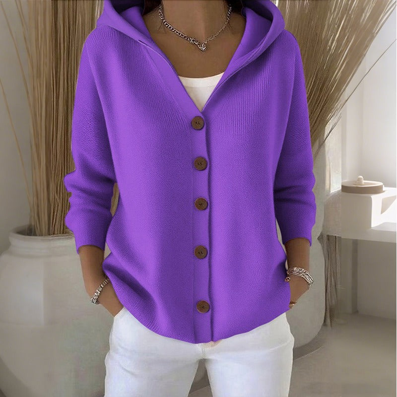 Women's Hooded Button-Up Knit Cardigan
