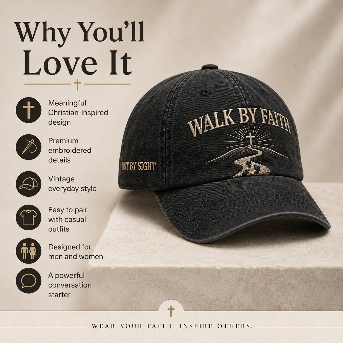 WALK BY FAITH Vintage Christian Embroidered Cap