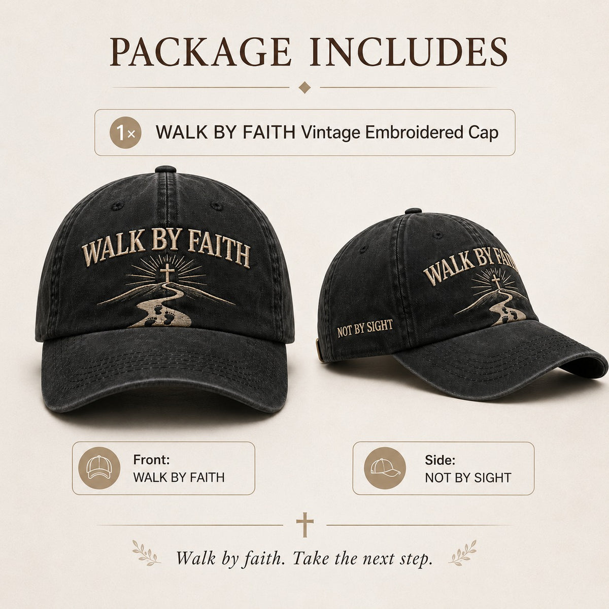 WALK BY FAITH Vintage Christian Embroidered Cap