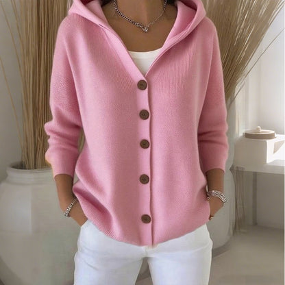 Women's Hooded Button-Up Knit Cardigan