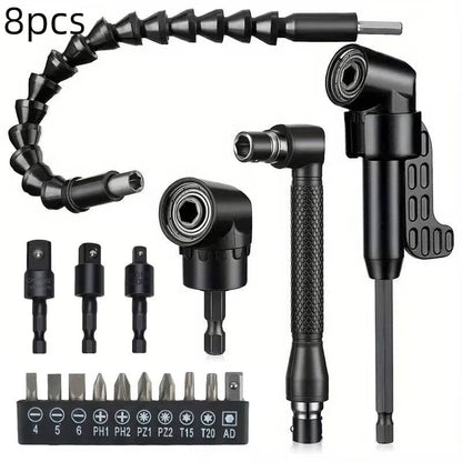Complete Tool Kit Set: 3 Rotatable Socket Adapters + 2 Angle Drill Adapters + 90° Bevel Bit