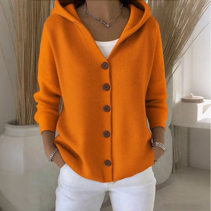 Women's Hooded Button-Up Knit Cardigan