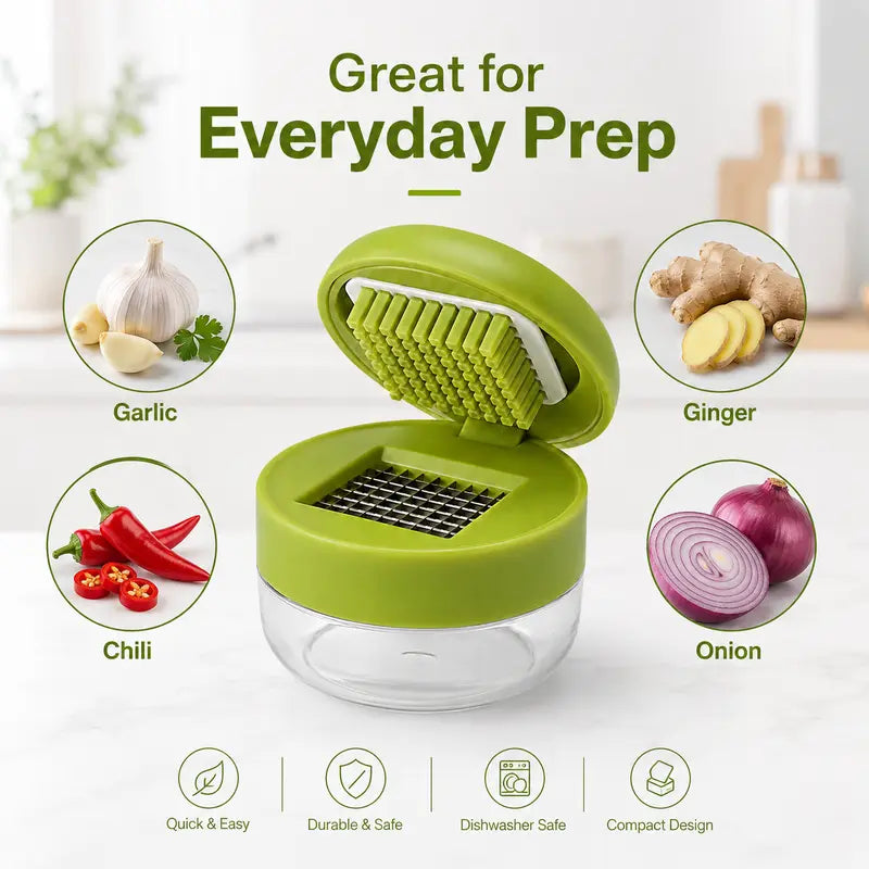 ❄️Summer Fresh 50% Off!✨Mini Garlic Press with Container – Compact Manual Garlic Chopper for Garlic, Ginger, Shallot & Chili