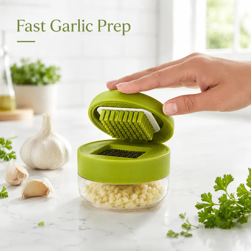 ❄️Summer Fresh 50% Off!✨Mini Garlic Press with Container – Compact Manual Garlic Chopper for Garlic, Ginger, Shallot & Chili